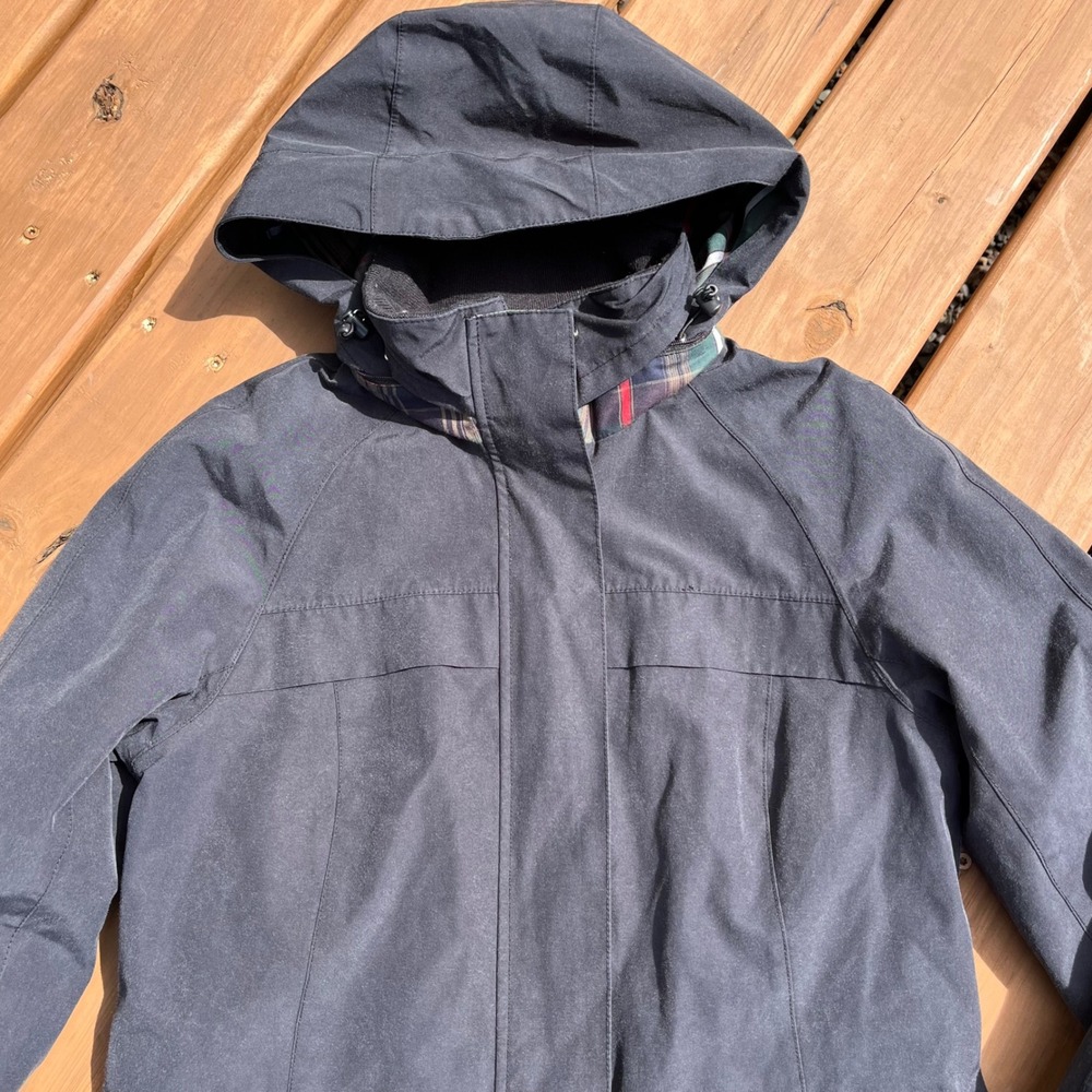 Pendleton Rain Coat Jacket Navy Blue Plaid Lined Hooded Womens Medium - Picture 3 of 5